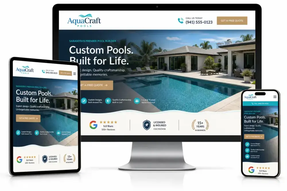 Pool Construction Web Design Example